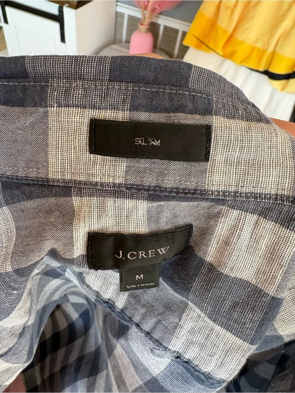 J. Crew Baird McNutt Irish Linen Men's Blue and White Plaid Button-Down Shirt